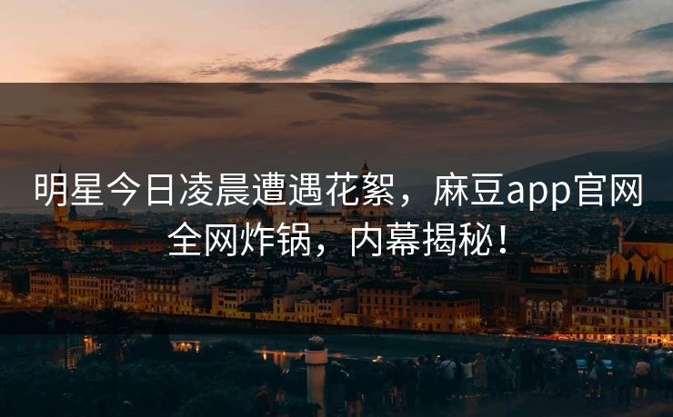 明星今日凌晨遭遇花絮，麻豆app官网全网炸锅，内幕揭秘！